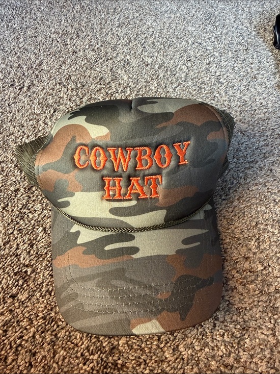 Accessories - Camo 'Cowboy Hat' Trucker Cap - Orange Embroidery- No lice home